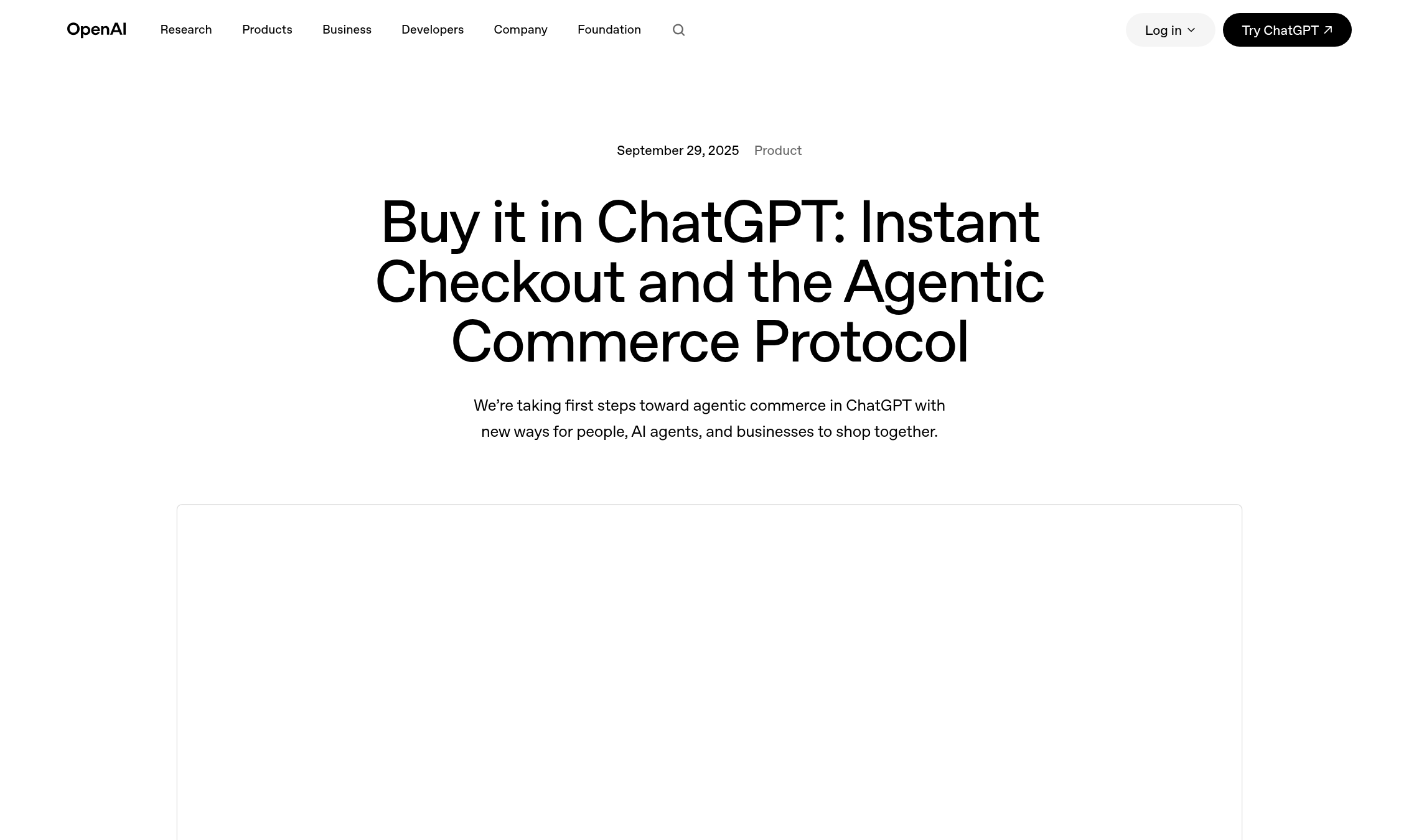 Top of OpenAI's September 29, 2025, post introducing Instant Checkout and the Agentic Commerce Protocol